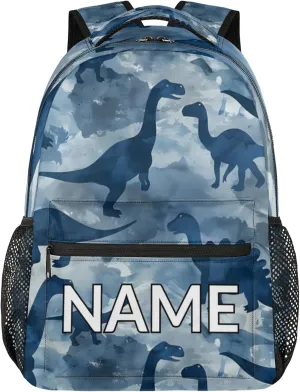 Custom Blue Dinosaurs Backpack with Name Personalized Waterproof Casual Daypack Cool Various Customize Laptop Backpacks for Women Men