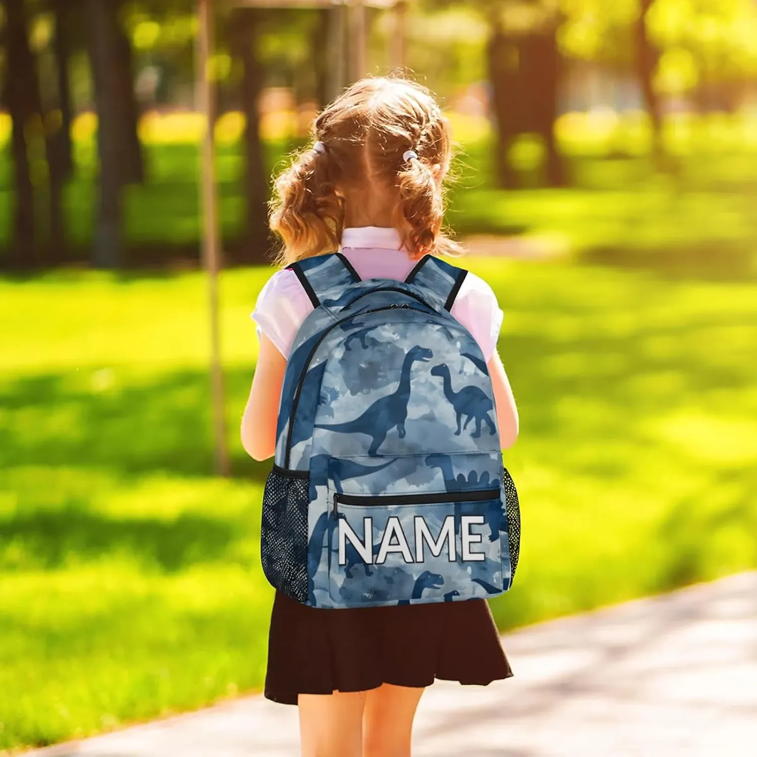 Custom Blue Dinosaurs Backpack with Name Personalized Waterproof Casual Daypack Cool Various Customize Laptop Backpacks for Women Men