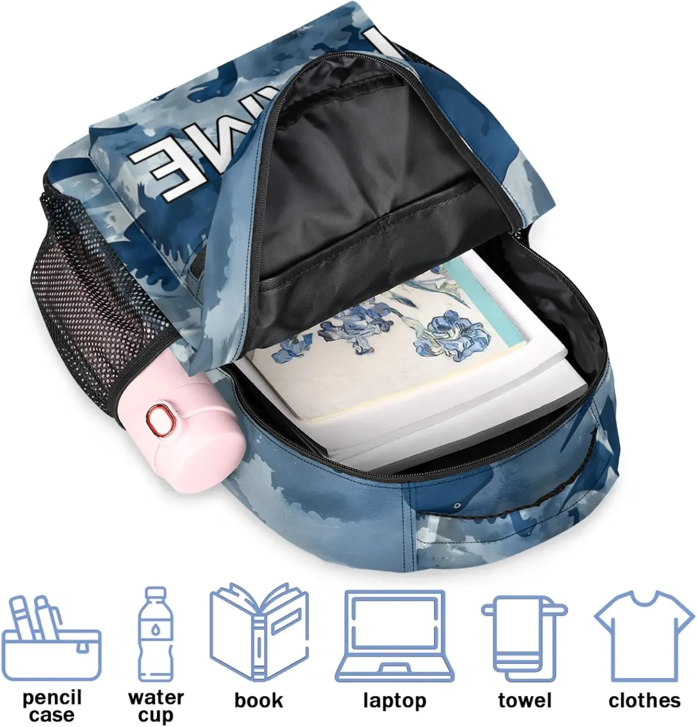 Custom Blue Dinosaurs Backpack with Name Personalized Waterproof Casual Daypack Cool Various Customize Laptop Backpacks for Women Men