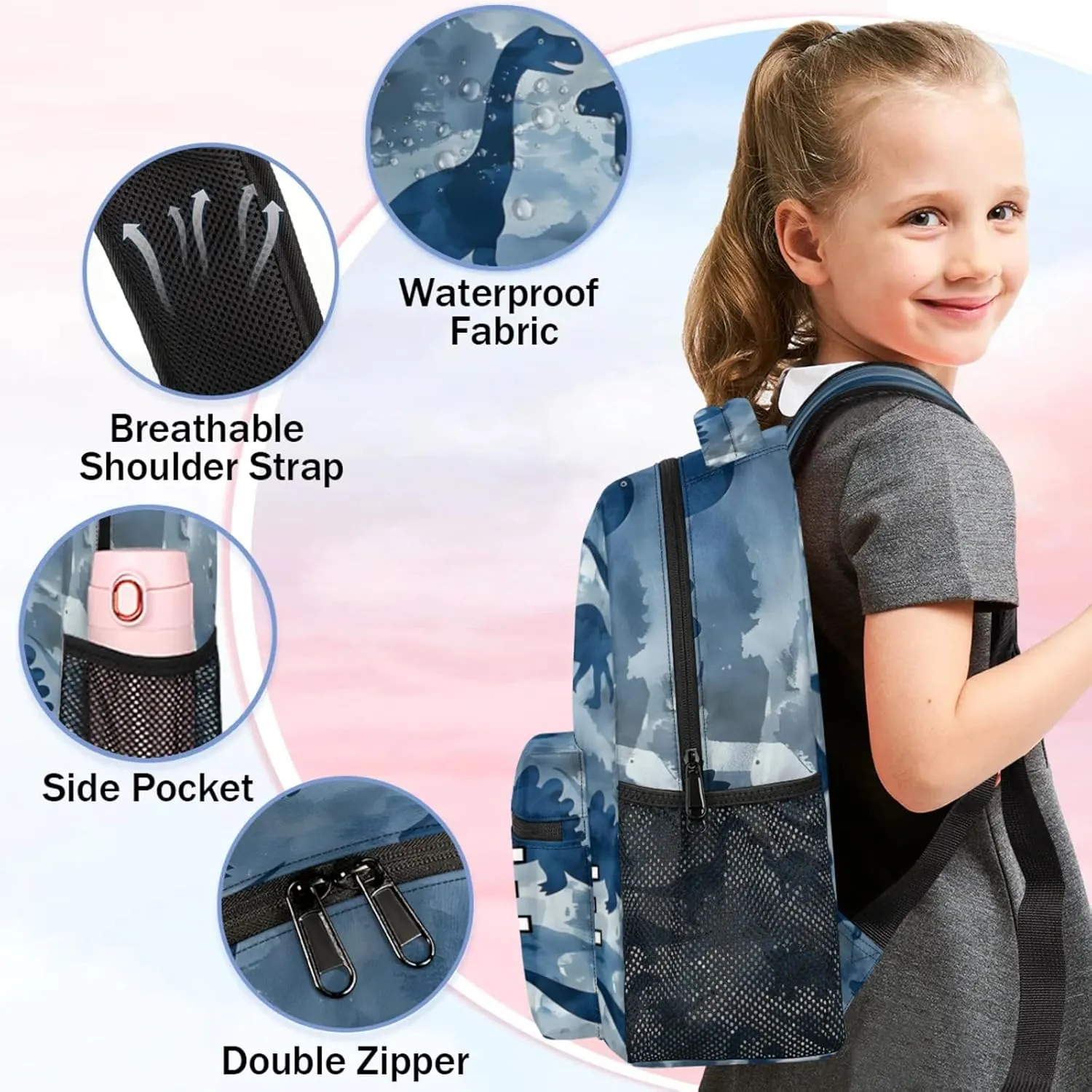 Custom Blue Dinosaurs Backpack with Name Personalized Waterproof Casual Daypack Cool Various Customize Laptop Backpacks for Women Men