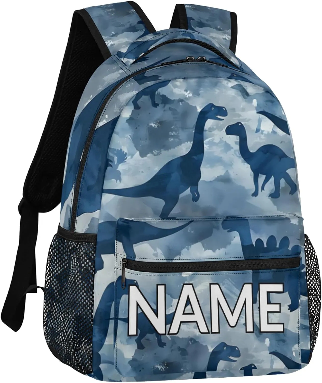 Custom Blue Dinosaurs Backpack with Name Personalized Waterproof Casual Daypack Cool Various Customize Laptop Backpacks for Women Men