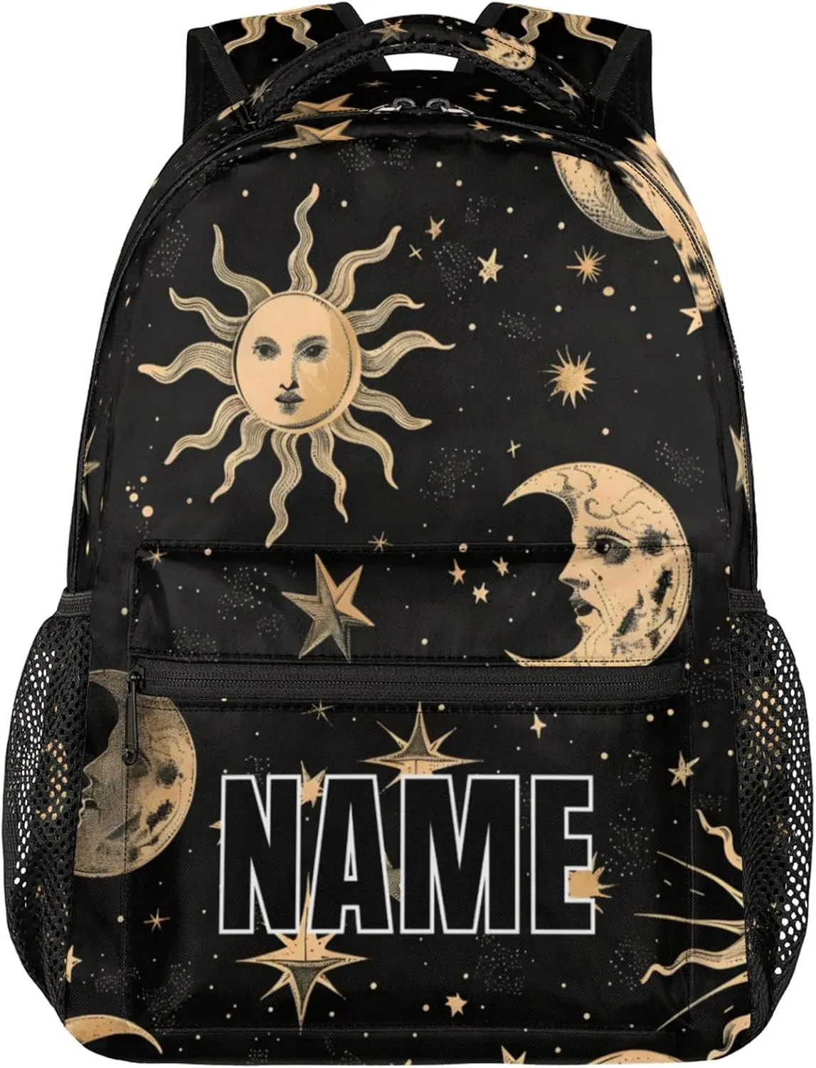 Custom Boho Moon Sun Backpack with Name Personalized Waterproof Casual Daypack Mysterious Aesthetic Customize Laptop Backpacks for Women Men