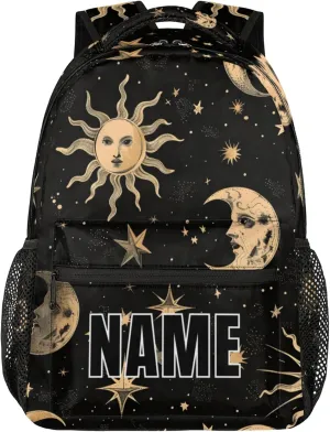 Custom Boho Moon Sun Backpack with Name Personalized Waterproof Casual Daypack Mysterious Aesthetic Customize Laptop Backpacks for Women Men