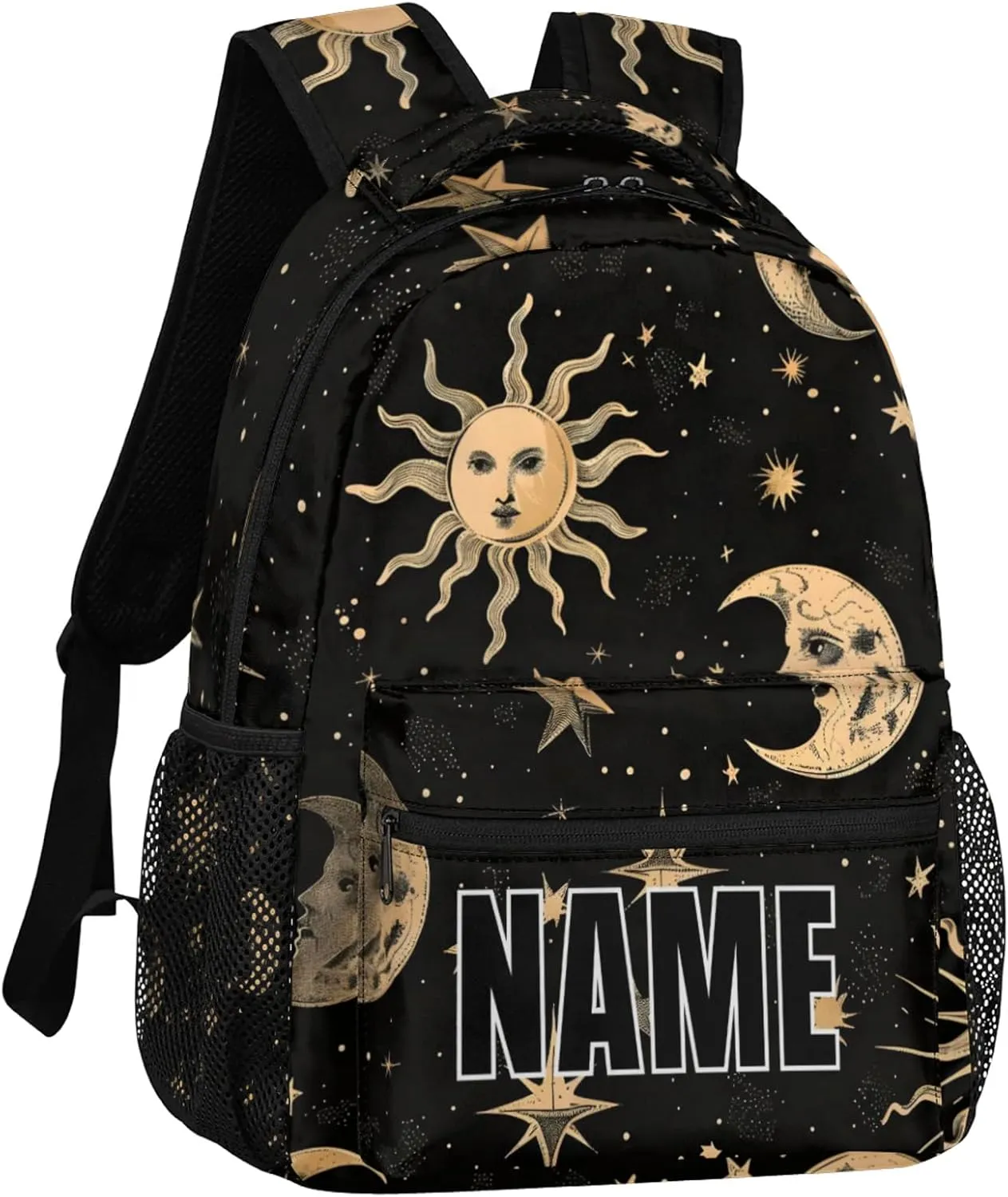 Custom Boho Moon Sun Backpack with Name Personalized Waterproof Casual Daypack Mysterious Aesthetic Customize Laptop Backpacks for Women Men