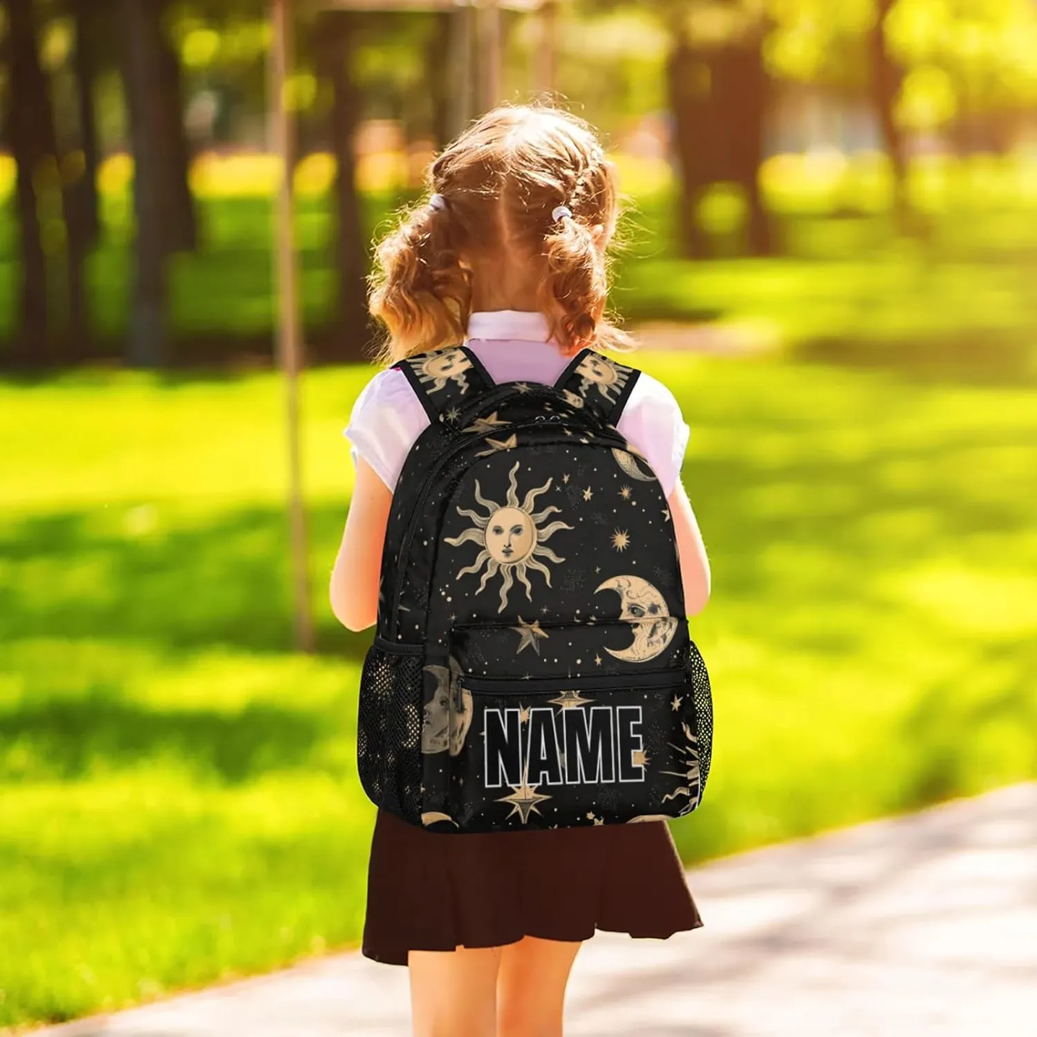 Custom Boho Moon Sun Backpack with Name Personalized Waterproof Casual Daypack Mysterious Aesthetic Customize Laptop Backpacks for Women Men