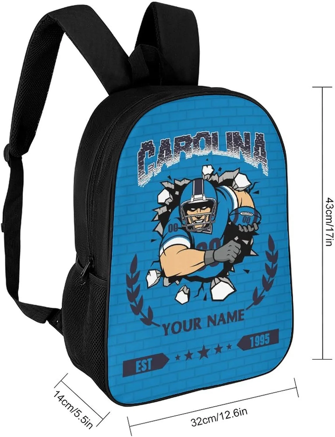 Custom Carolina Backpacks for Men Women Travel Laptop Bag Add Name Number Football Fan Gifts For Boy Girl