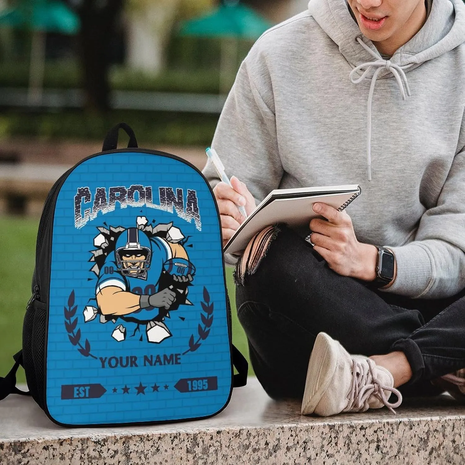 Custom Carolina Backpacks for Men Women Travel Laptop Bag Add Name Number Football Fan Gifts For Boy Girl