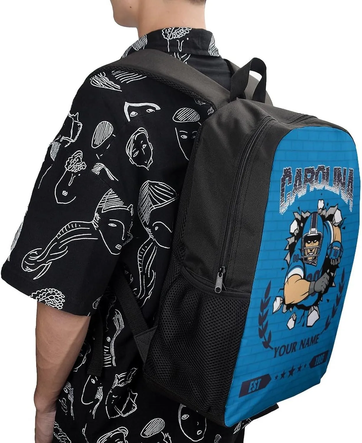 Custom Carolina Backpacks for Men Women Travel Laptop Bag Add Name Number Football Fan Gifts For Boy Girl
