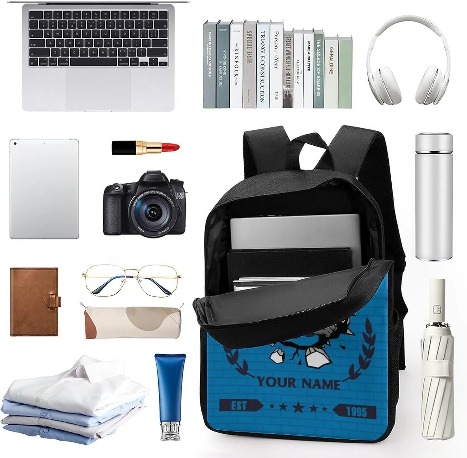 Custom Carolina Backpacks for Men Women Travel Laptop Bag Add Name Number Football Fan Gifts For Boy Girl