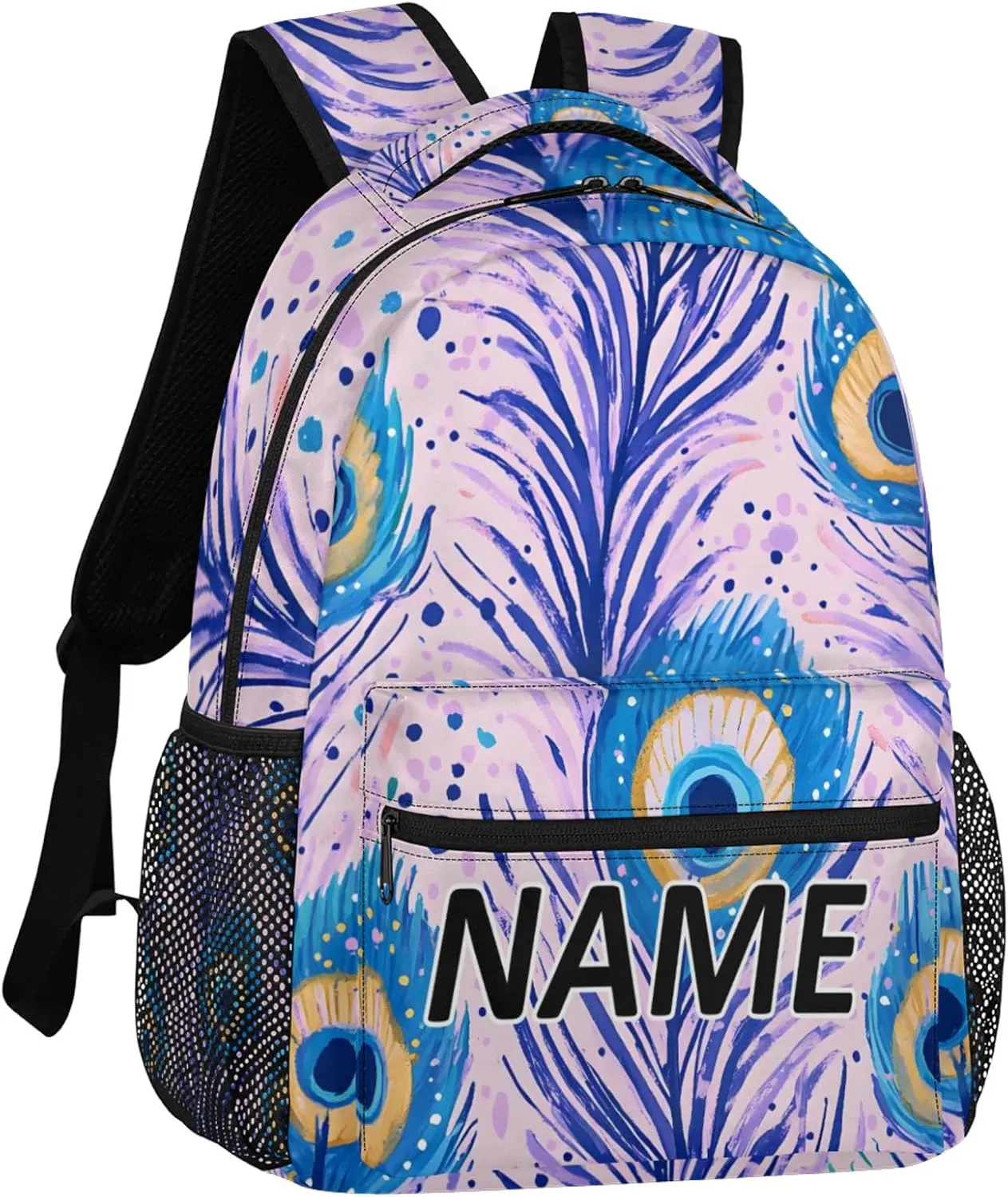 Custom Feathers Backpack with Name Personalized Waterproof Casual Daypack Feather Boho Customize Laptop Backpacks for Women Men