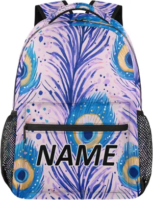 Custom Feathers Backpack with Name Personalized Waterproof Casual Daypack Feather Boho Customize Laptop Backpacks for Women Men
