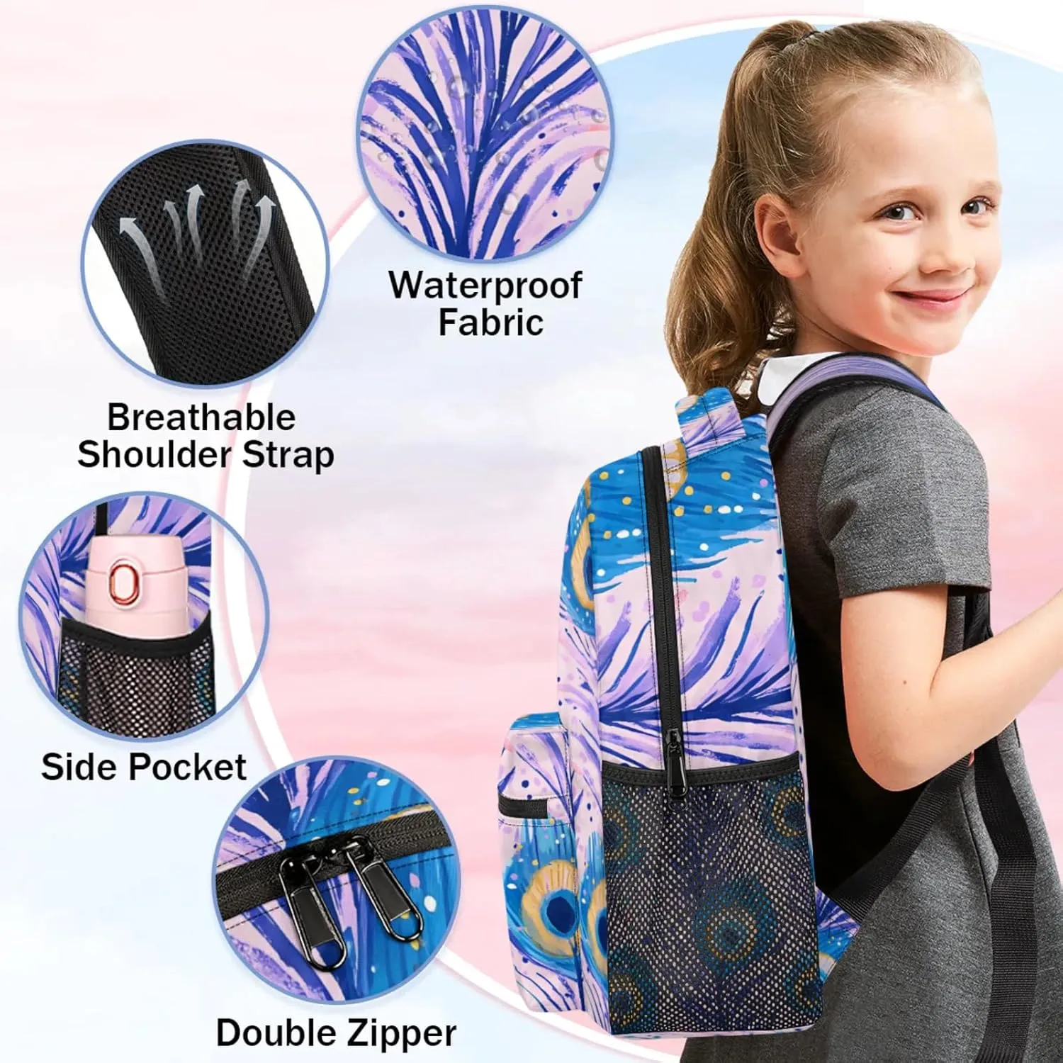 Custom Feathers Backpack with Name Personalized Waterproof Casual Daypack Feather Boho Customize Laptop Backpacks for Women Men