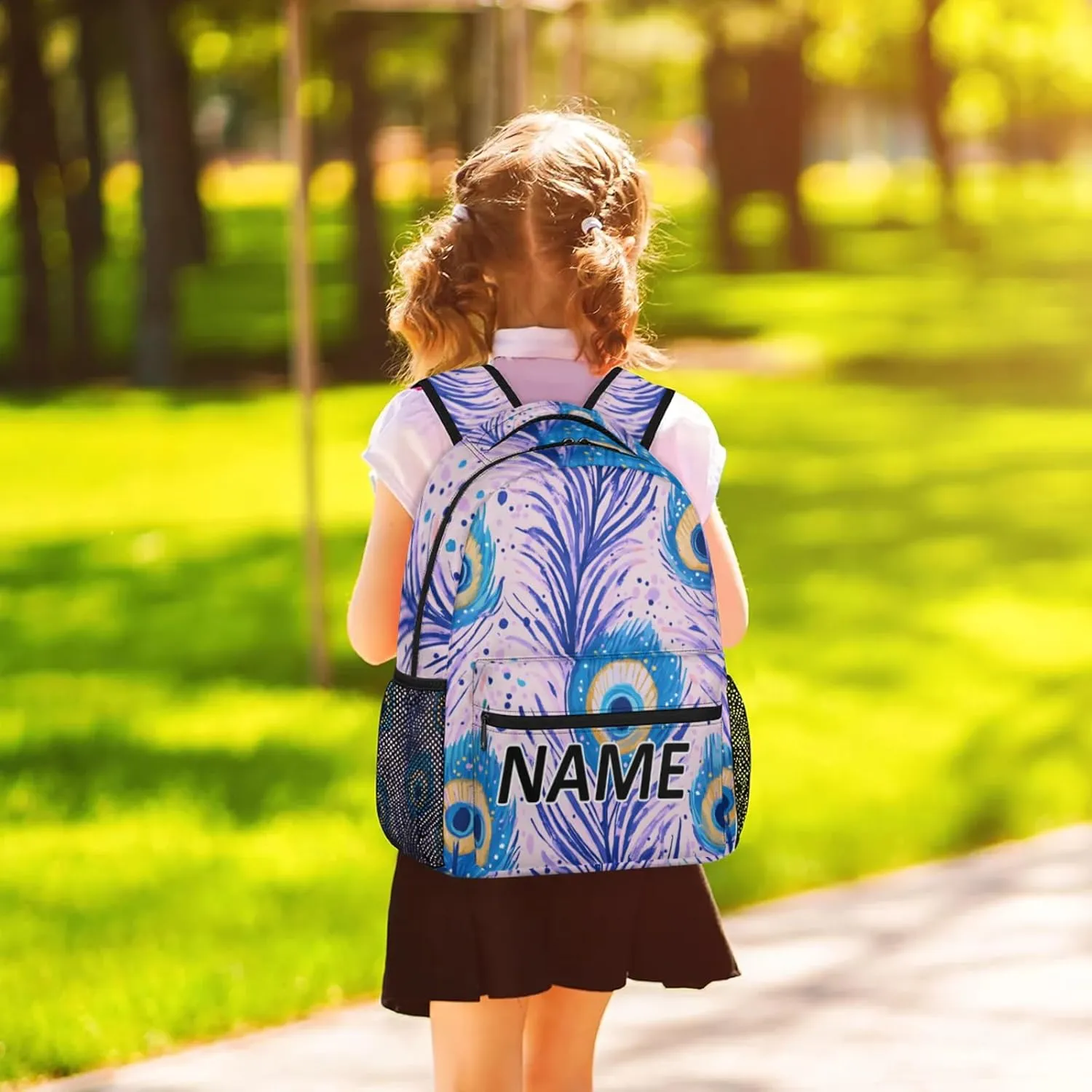 Custom Feathers Backpack with Name Personalized Waterproof Casual Daypack Feather Boho Customize Laptop Backpacks for Women Men
