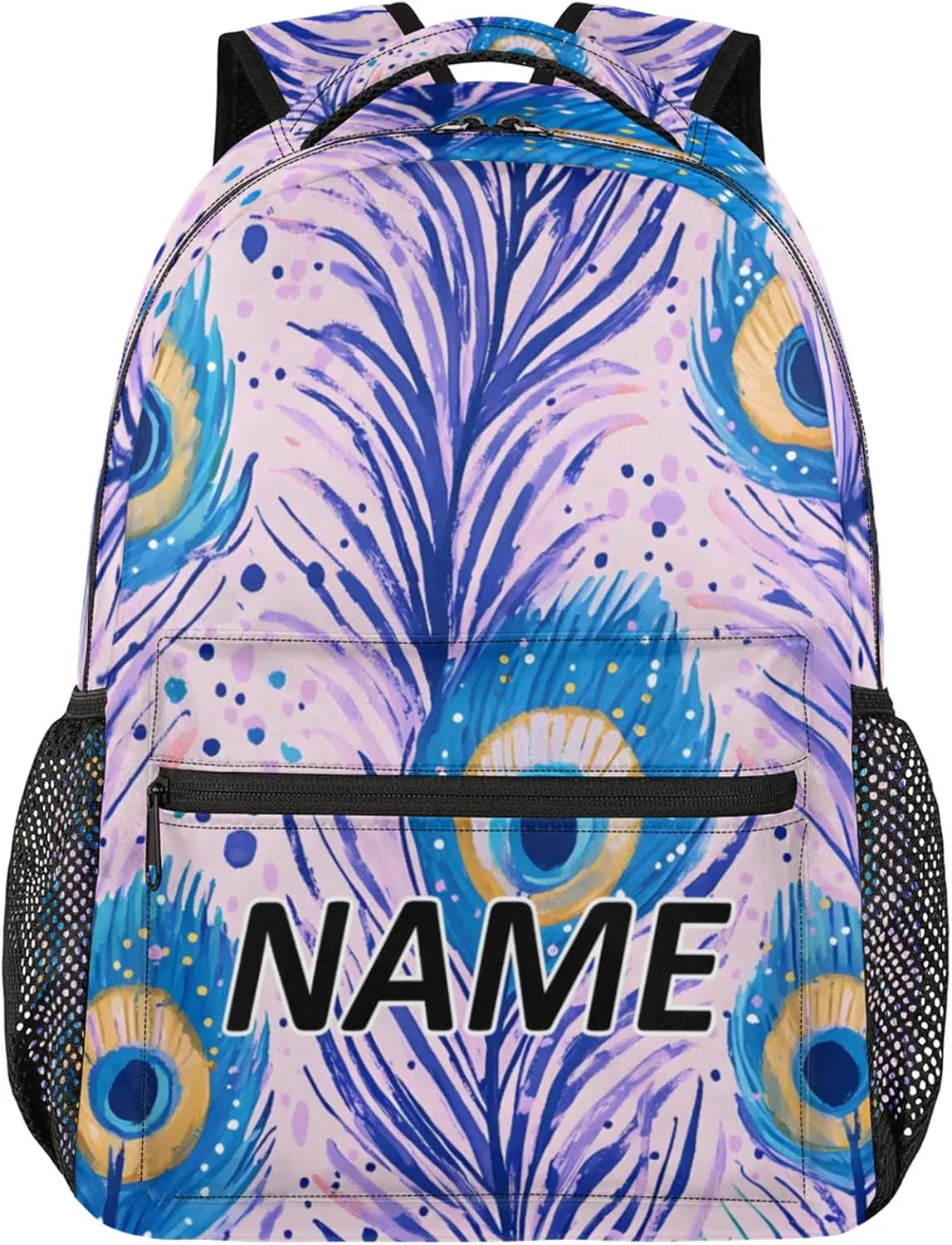 Custom Feathers Backpack with Name Personalized Waterproof Casual Daypack Feather Boho Customize Laptop Backpacks for Women Men