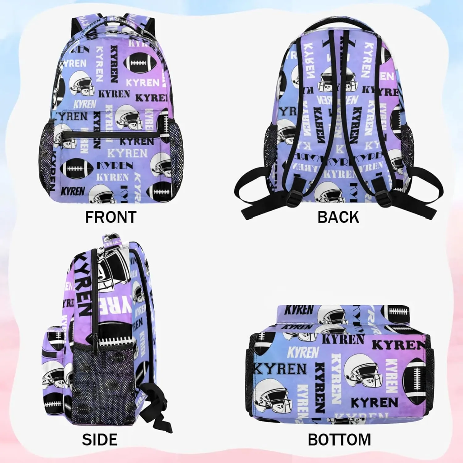 Custom Football Backpack for Men Women, Personalized Name Sports Bag Backpack, Laptop Backpacks Daypack for Travel Camping, Colorful
