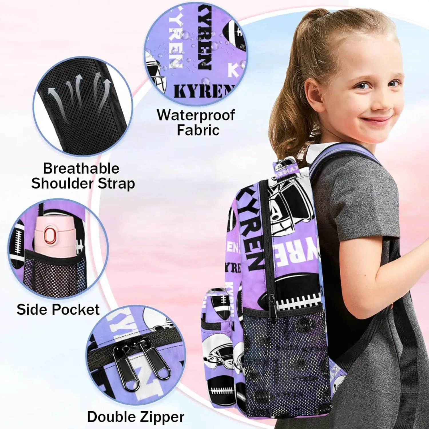 Custom Football Backpack for Men Women, Personalized Name Sports Bag Backpack, Laptop Backpacks Daypack for Travel Camping, Colorful