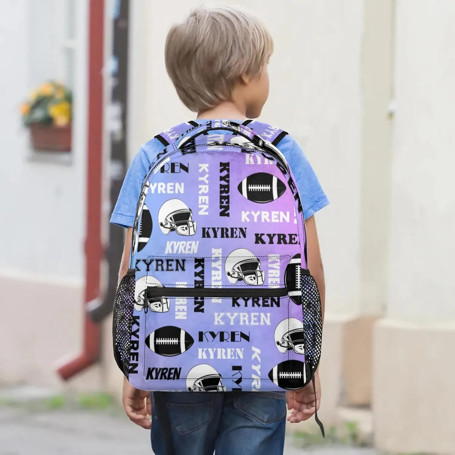 Custom Football Backpack for Men Women, Personalized Name Sports Bag Backpack, Laptop Backpacks Daypack for Travel Camping, Colorful