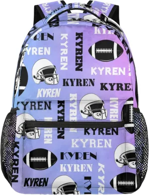 Custom Football Backpack for Men Women, Personalized Name Sports Bag Backpack, Laptop Backpacks Daypack for Travel Camping, Colorful