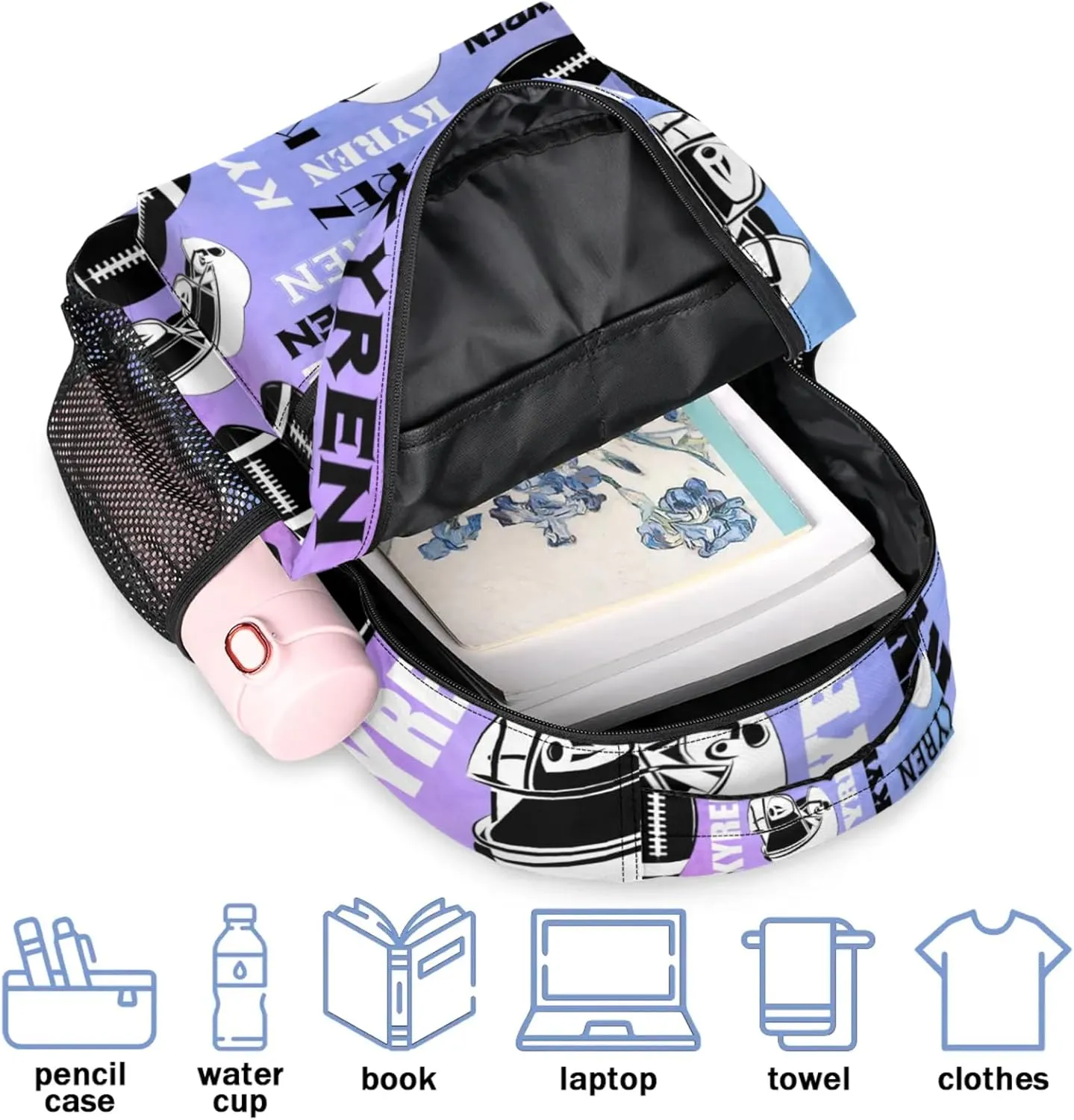 Custom Football Backpack for Men Women, Personalized Name Sports Bag Backpack, Laptop Backpacks Daypack for Travel Camping, Colorful