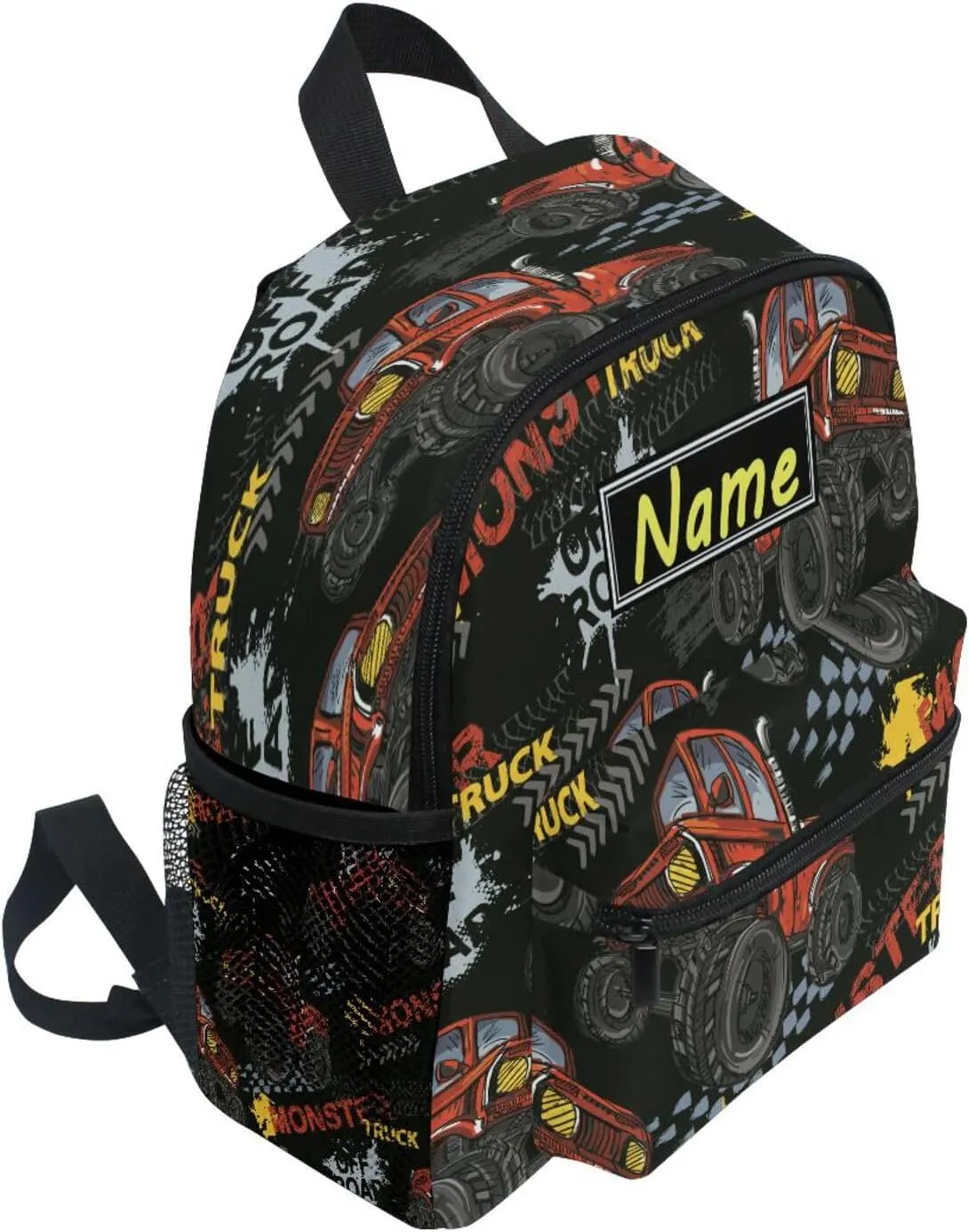 Custom Kids Toddler Mini Backpack for Girls Boys Red Monster Trucks Car Personalised Children's Backpacks Red School Bag with Kid's Name/Text