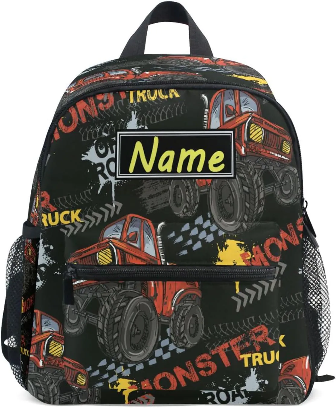 Custom Kids Toddler Mini Backpack for Girls Boys Red Monster Trucks Car Personalised Children's Backpacks Red School Bag with Kid's Name/Text