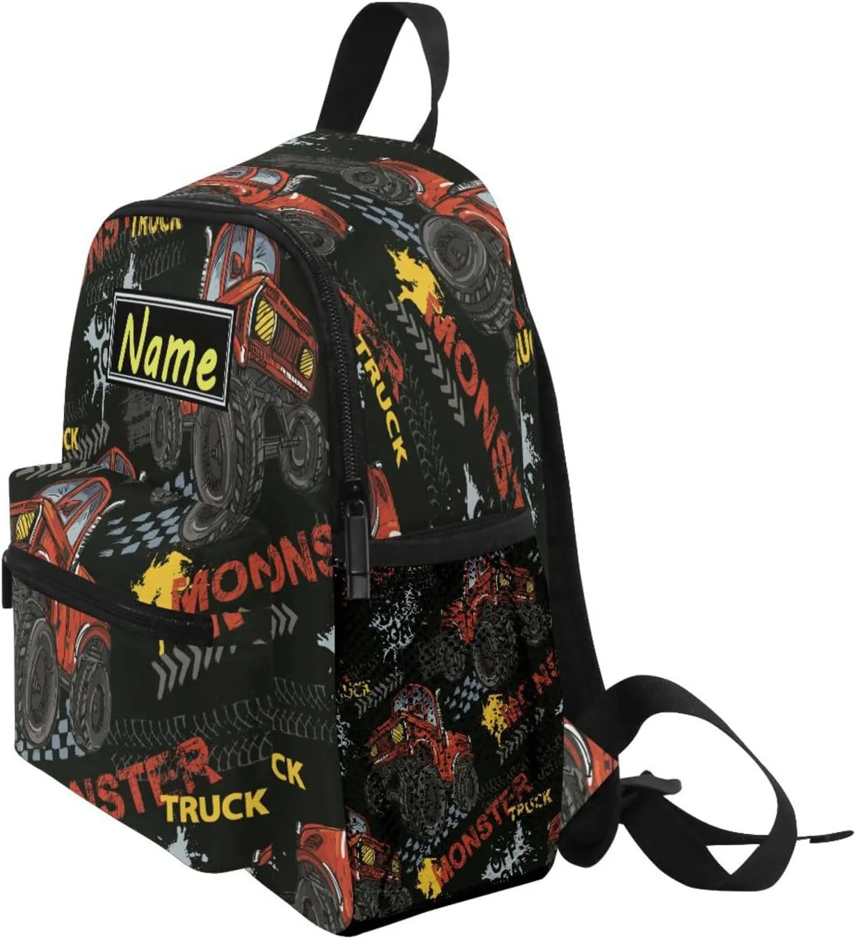Custom Kids Toddler Mini Backpack for Girls Boys Red Monster Trucks Car Personalised Children's Backpacks Red School Bag with Kid's Name/Text