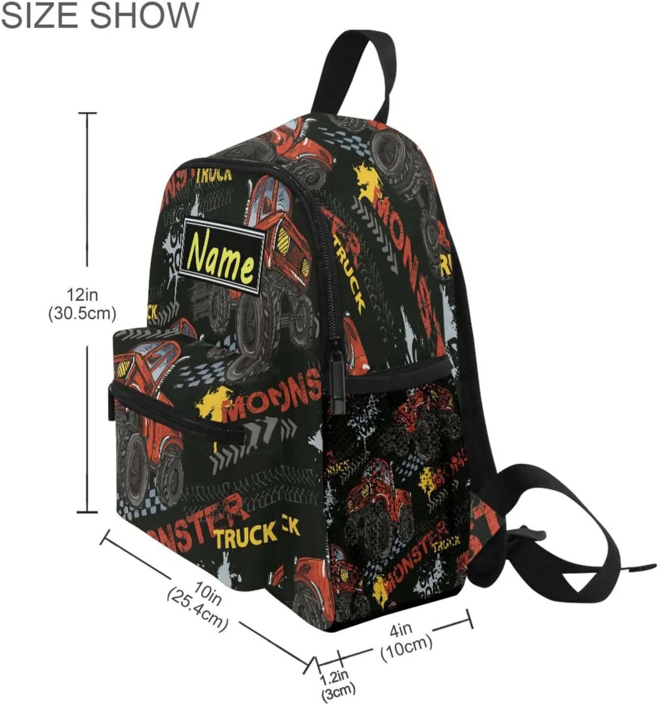 Custom Kids Toddler Mini Backpack for Girls Boys Red Monster Trucks Car Personalised Children's Backpacks Red School Bag with Kid's Name/Text