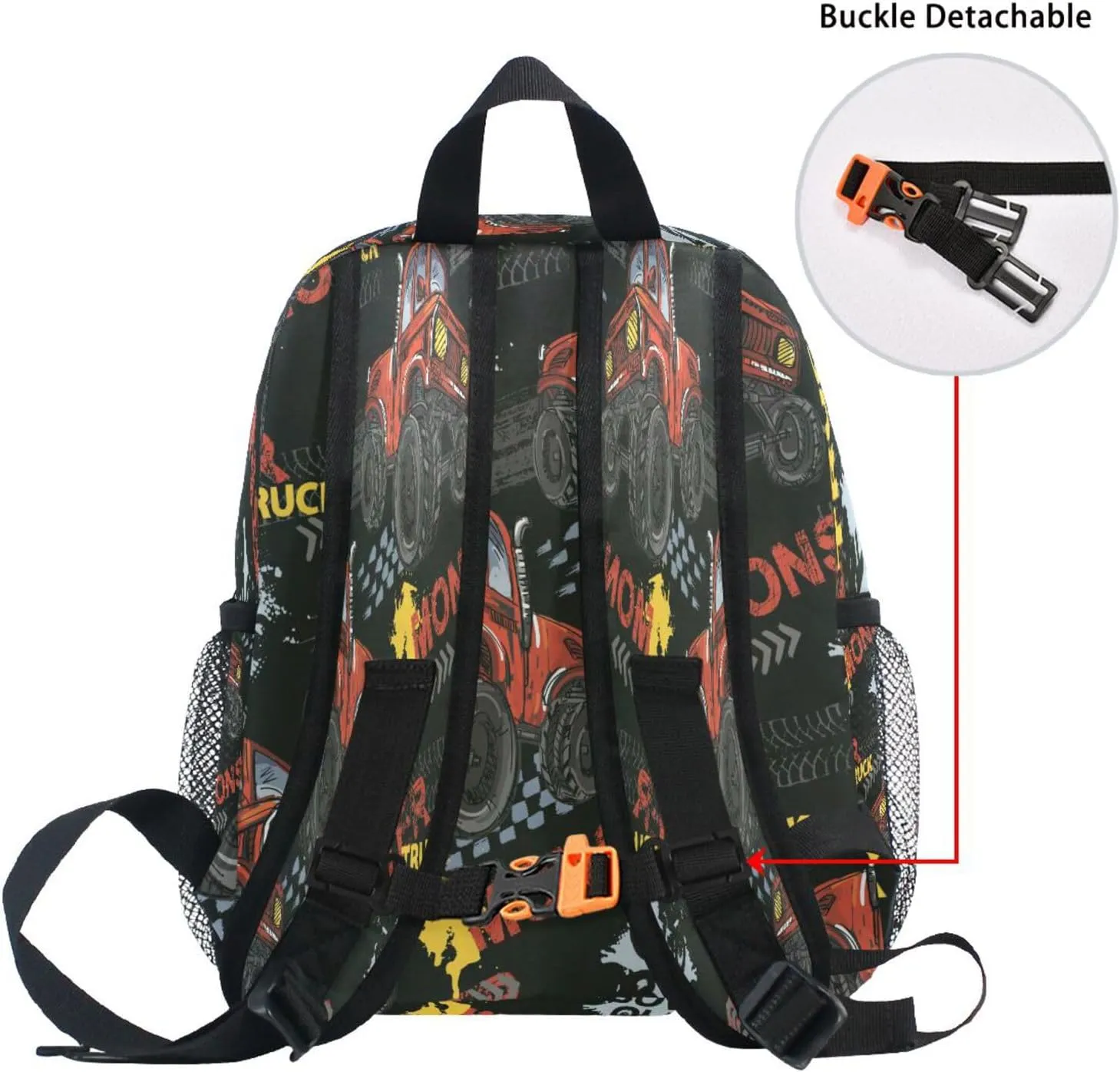 Custom Kids Toddler Mini Backpack for Girls Boys Red Monster Trucks Car Personalised Children's Backpacks Red School Bag with Kid's Name/Text