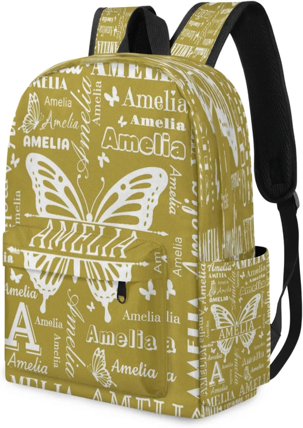 Custom Name Backpack for Travel, Personalized Casual Backpacks, Lightweight Custom Butterflies Daypack Bags with Chest Strap, Brown