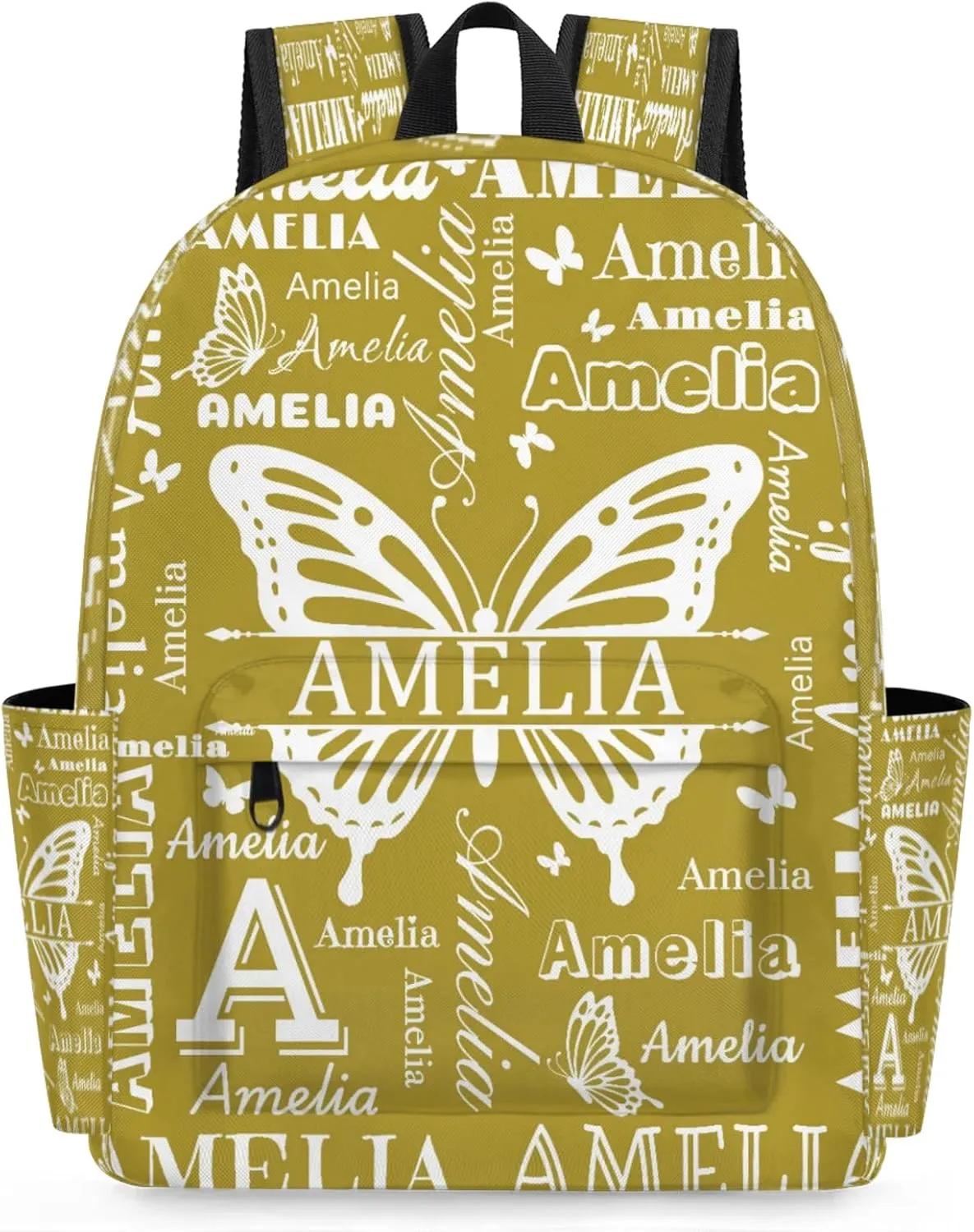 Custom Name Backpack for Travel, Personalized Casual Backpacks, Lightweight Custom Butterflies Daypack Bags with Chest Strap, Brown