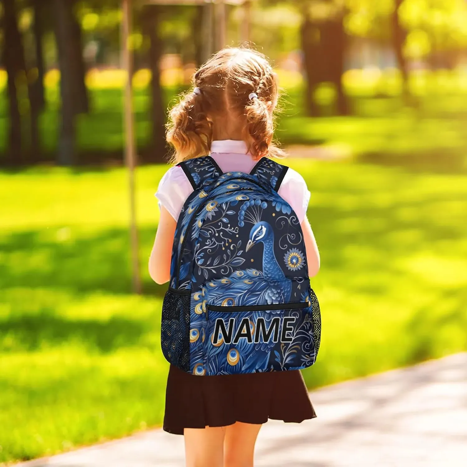 Custom Peacock Backpack with Name Personalized Waterproof Casual Daypack Peacocks Floral Plant Customize Laptop Backpacks for Women Men