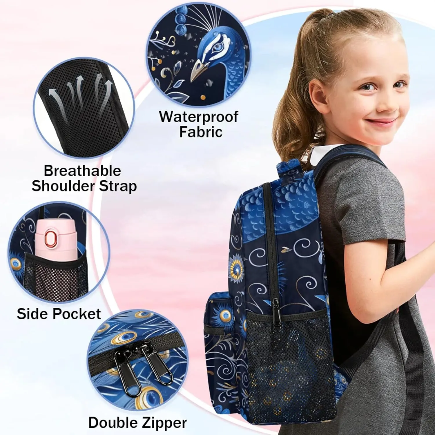 Custom Peacock Backpack with Name Personalized Waterproof Casual Daypack Peacocks Floral Plant Customize Laptop Backpacks for Women Men