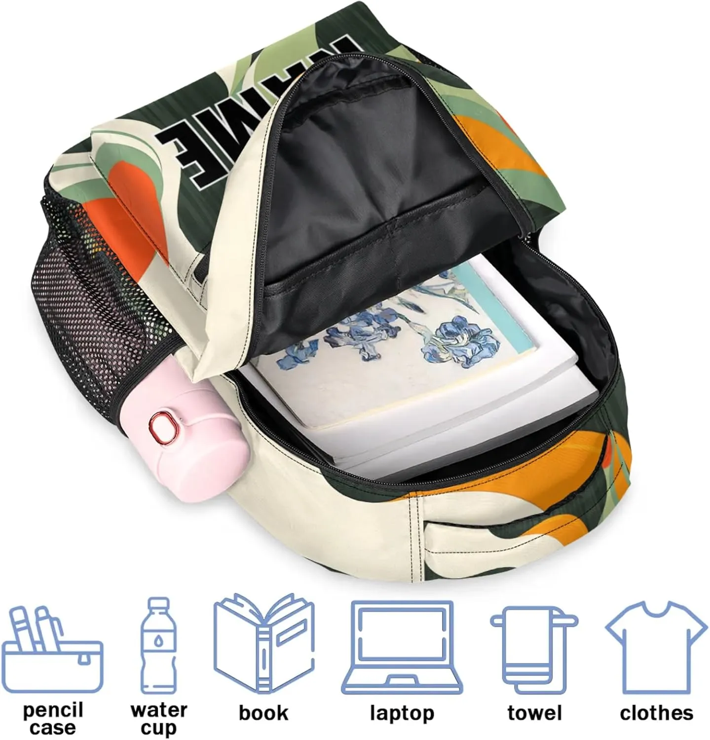 Custom Retro Waves Backpack with Name Personalized Waterproof Casual Daypack Swirl Fluid Vintage Customize Laptop Backpacks for Women Men