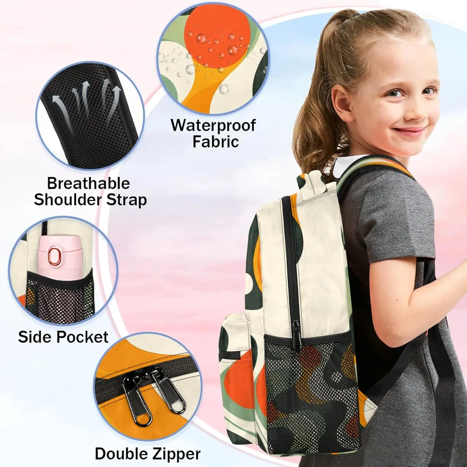 Custom Retro Waves Backpack with Name Personalized Waterproof Casual Daypack Swirl Fluid Vintage Customize Laptop Backpacks for Women Men