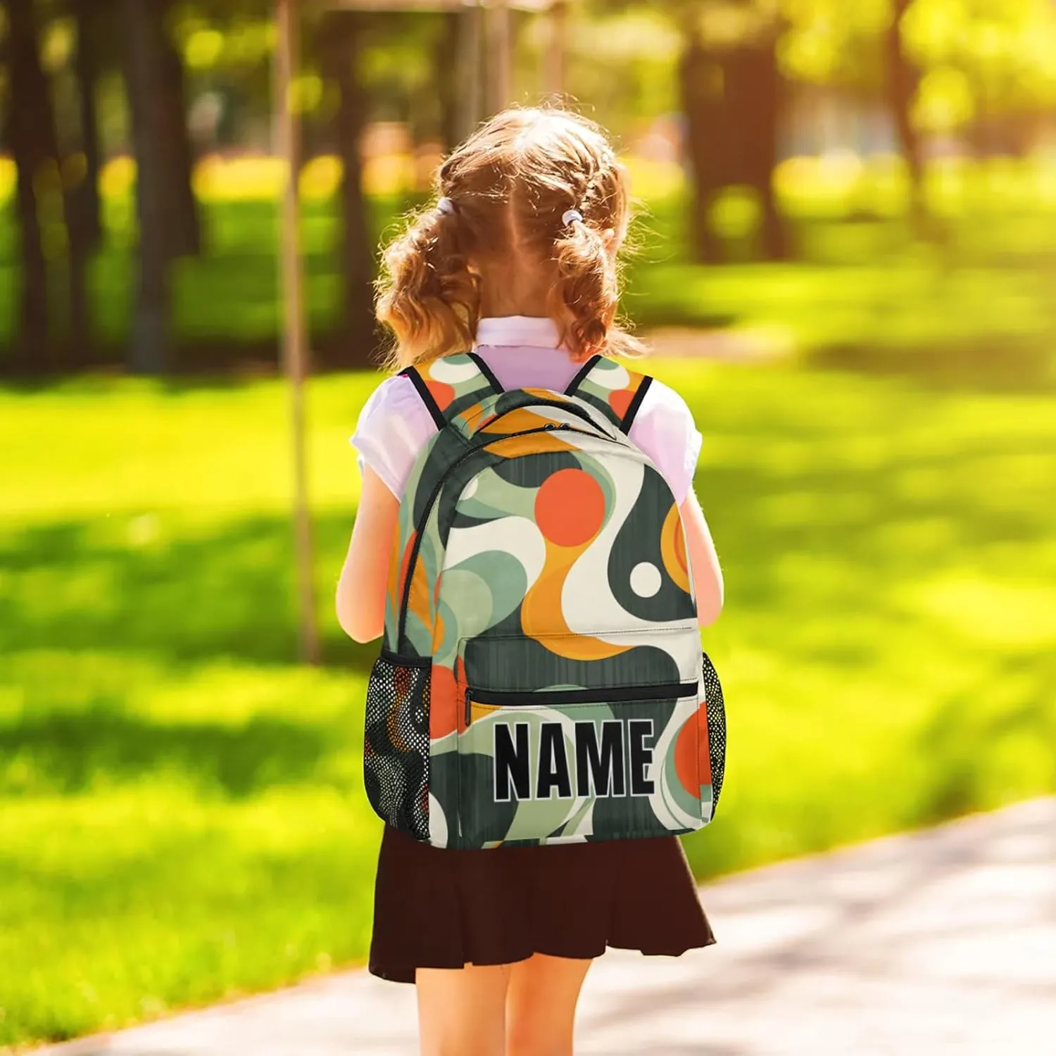 Custom Retro Waves Backpack with Name Personalized Waterproof Casual Daypack Swirl Fluid Vintage Customize Laptop Backpacks for Women Men