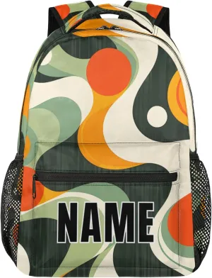 Custom Retro Waves Backpack with Name Personalized Waterproof Casual Daypack Swirl Fluid Vintage Customize Laptop Backpacks for Women Men