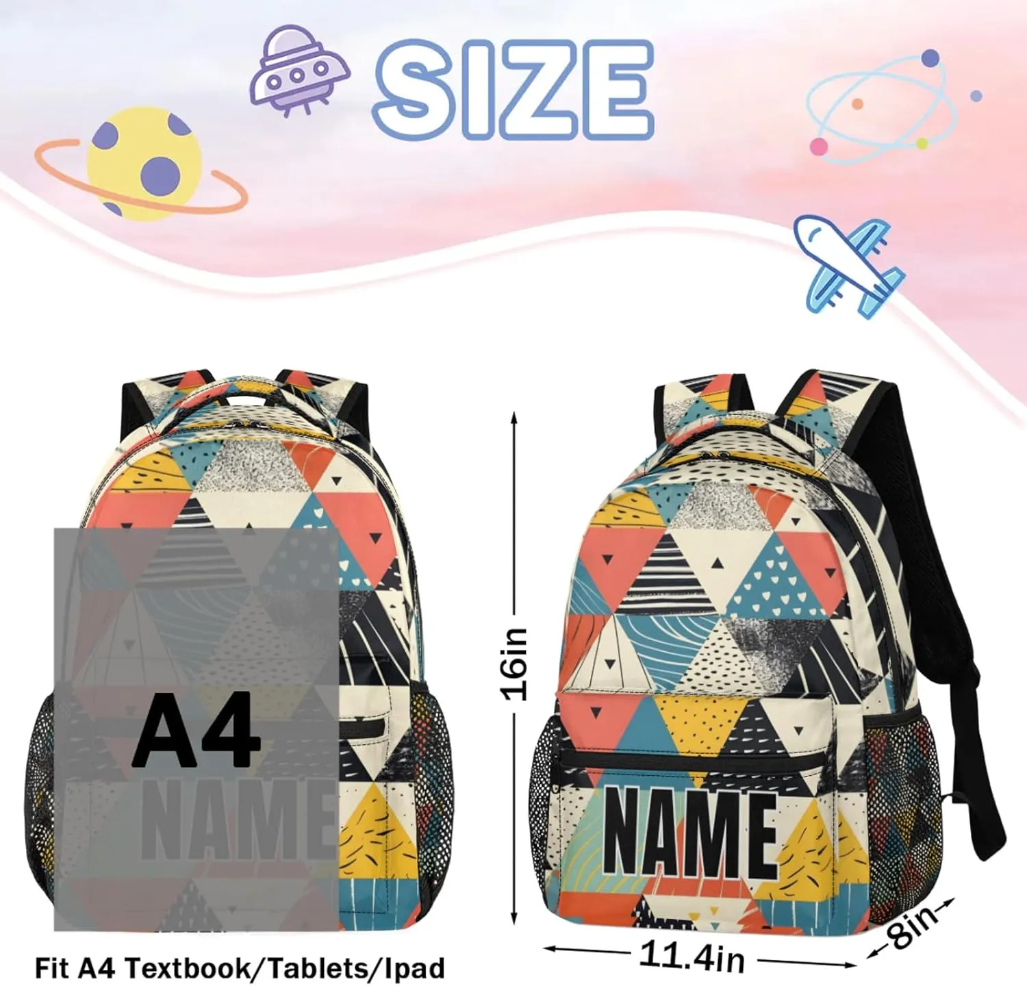 Custom Rhombus Melange Backpack with Name Personalized Waterproof Casual Daypack Rhombus Print Customize Laptop Backpacks for Women Men