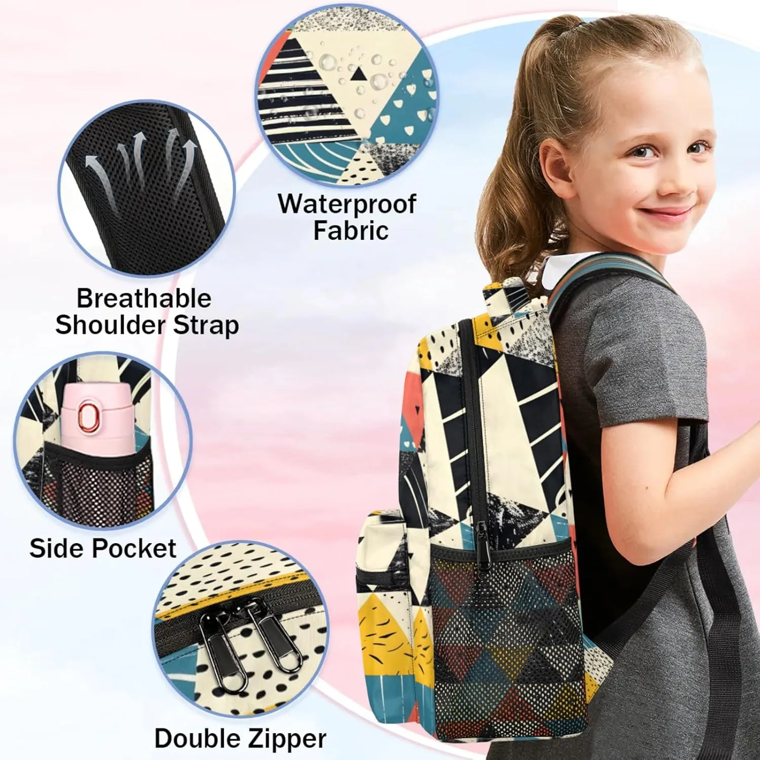 Custom Rhombus Melange Backpack with Name Personalized Waterproof Casual Daypack Rhombus Print Customize Laptop Backpacks for Women Men