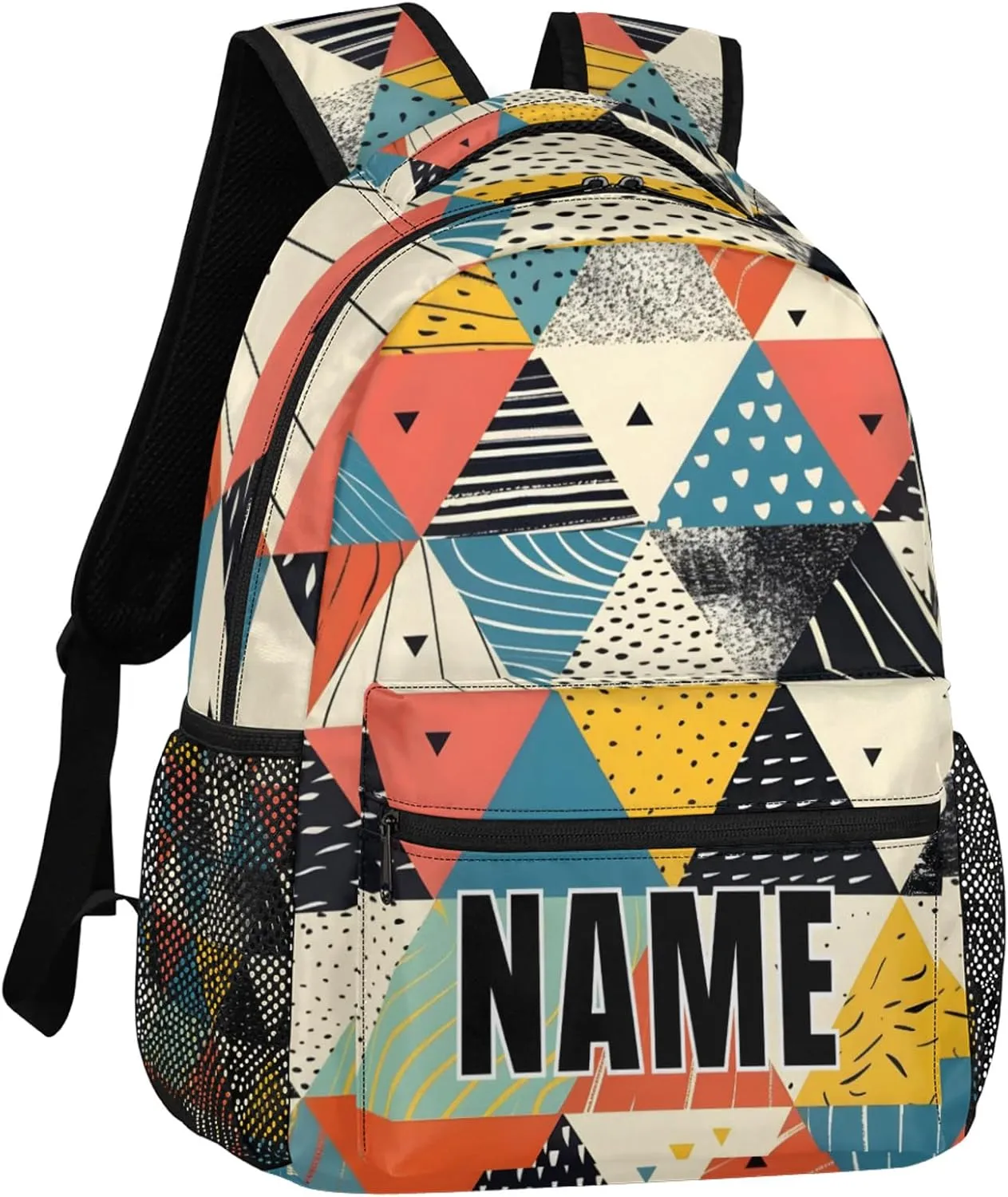 Custom Rhombus Melange Backpack with Name Personalized Waterproof Casual Daypack Rhombus Print Customize Laptop Backpacks for Women Men