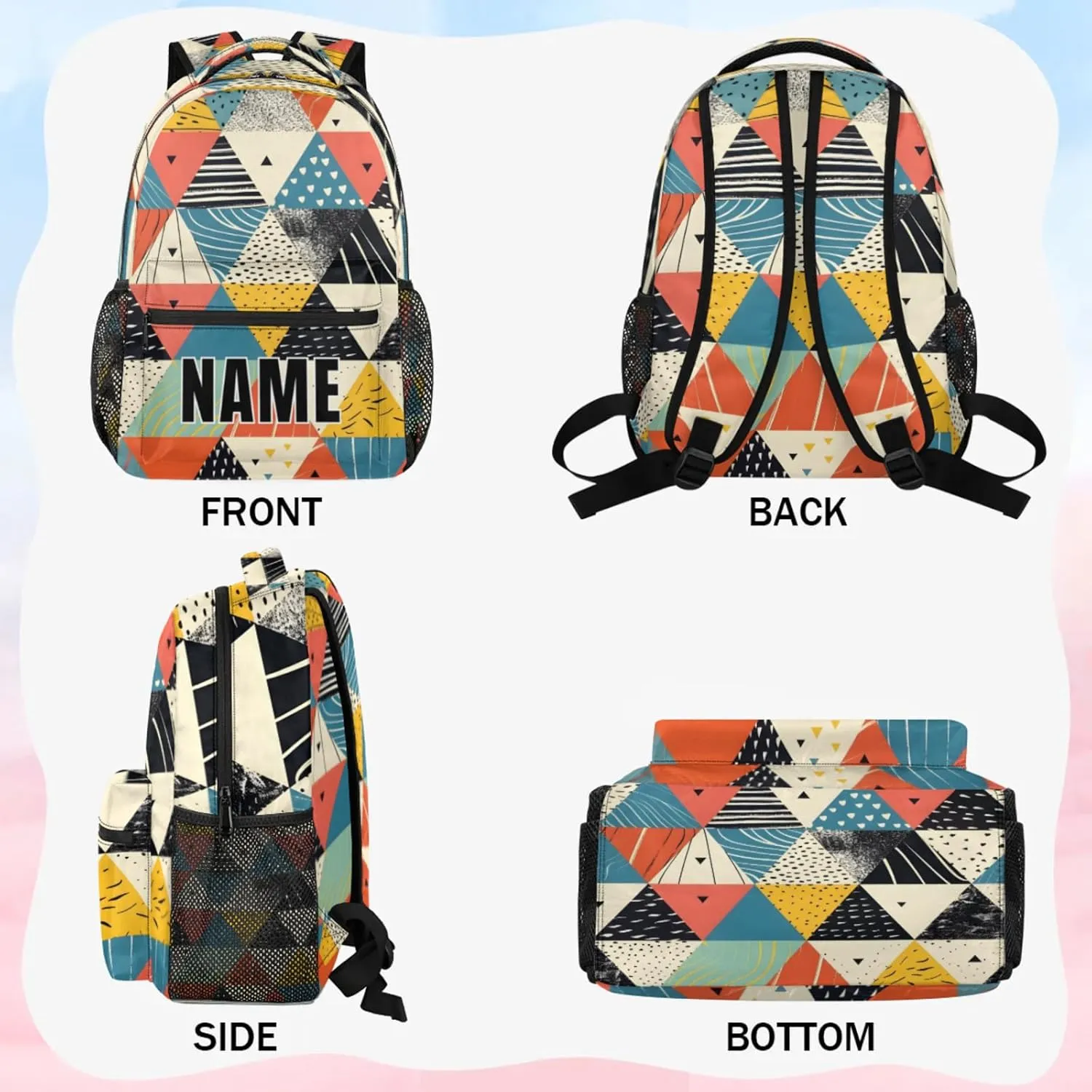 Custom Rhombus Melange Backpack with Name Personalized Waterproof Casual Daypack Rhombus Print Customize Laptop Backpacks for Women Men