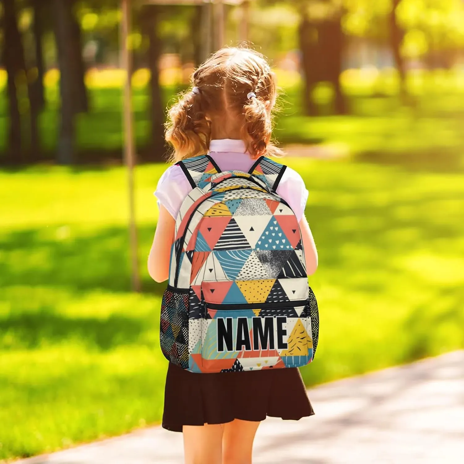 Custom Rhombus Melange Backpack with Name Personalized Waterproof Casual Daypack Rhombus Print Customize Laptop Backpacks for Women Men