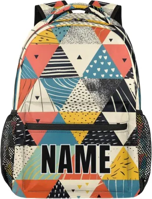 Custom Rhombus Melange Backpack with Name Personalized Waterproof Casual Daypack Rhombus Print Customize Laptop Backpacks for Women Men