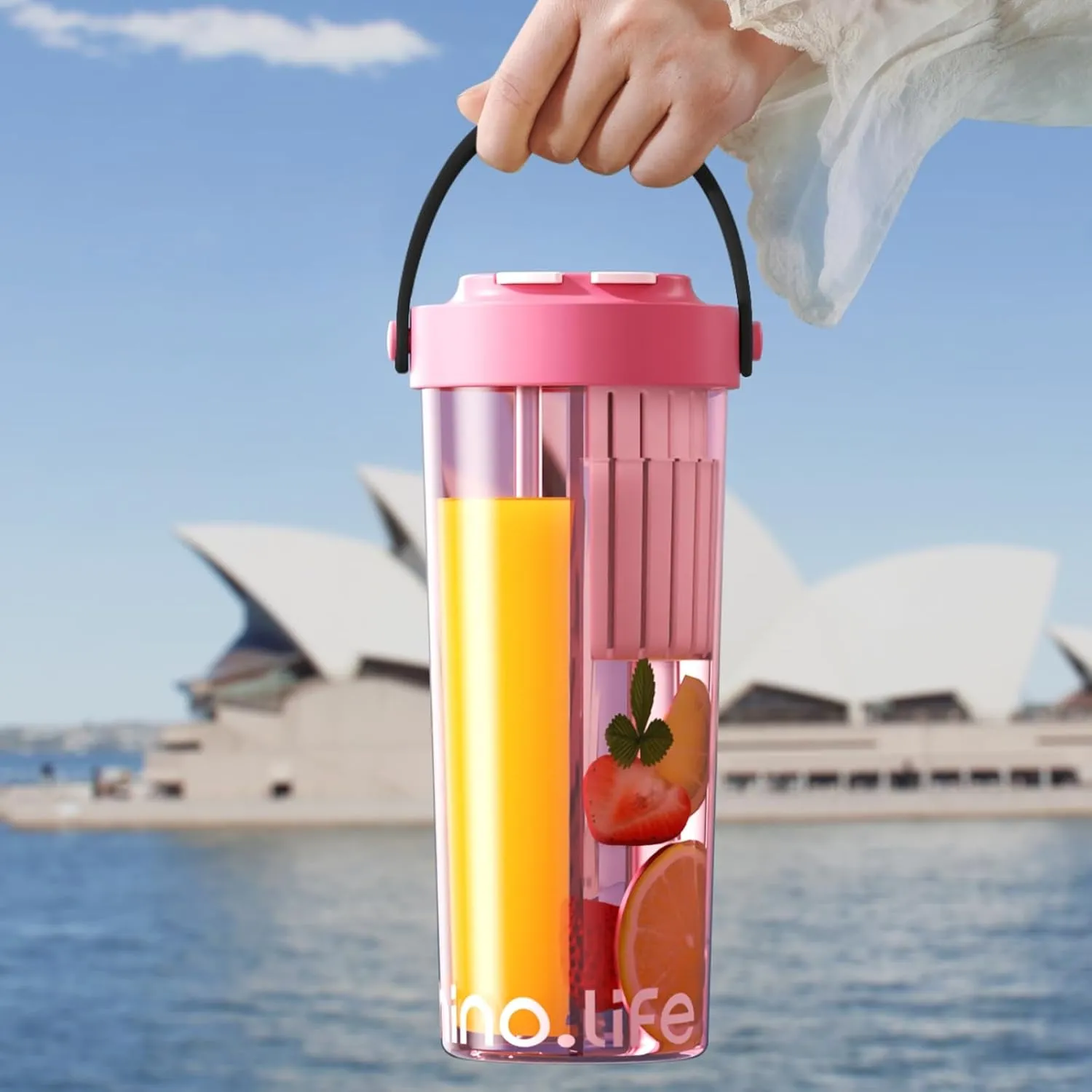 Cute & Kawaii water bottle, Travel mugs with lid and straw, Mixed 2-in-1 Half Drinking cup, Spill Proof Leak Proof Spilt Cups, Two Sides Coffee Mugs For Drinks(Pink)