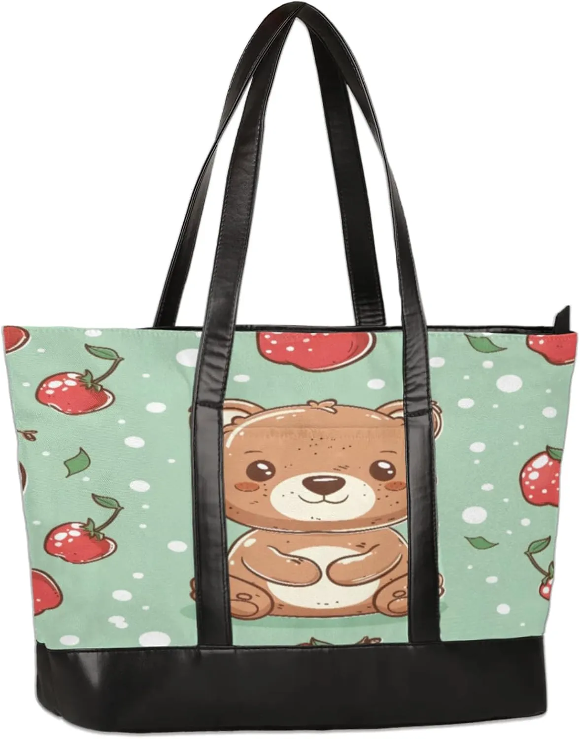 Cute Bears Cherries Laptop Tote Bag for Women Lightweight Work Purse with Multiple Compartments Fits 13-15.6 Inch Laptop Tablet Shoulder Bag for Office Travel Daily Use