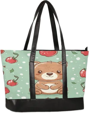 Cute Bears Cherries Laptop Tote Bag for Women Lightweight Work Purse with Multiple Compartments Fits 13-15.6 Inch Laptop Tablet Shoulder Bag for Office Travel Daily Use