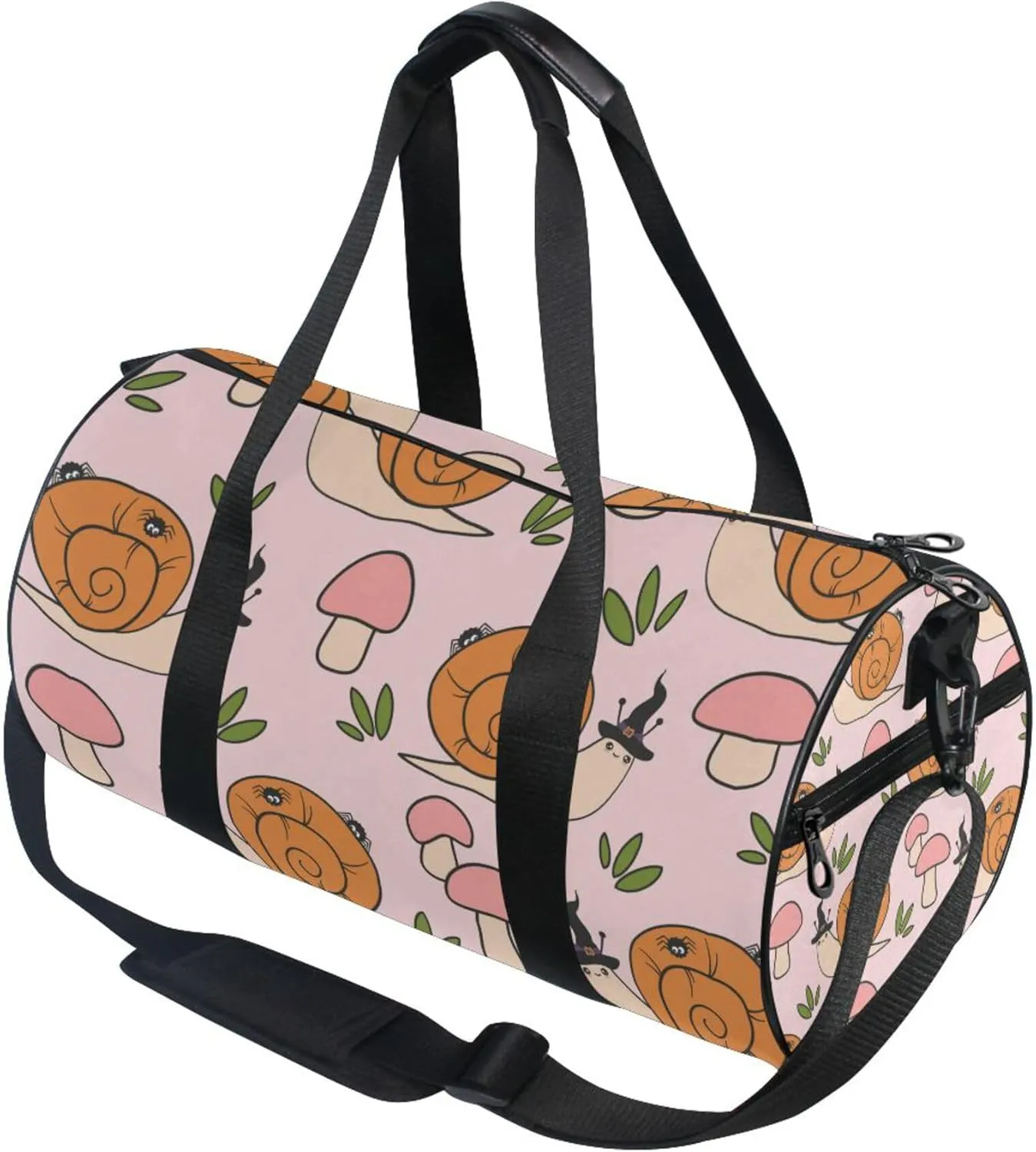 Cute Cartoon Halloween Snail with Black Spider Gym Duffle Bag for Women Men Sports Fitness Bag Travel Workout Gymnastics Dance