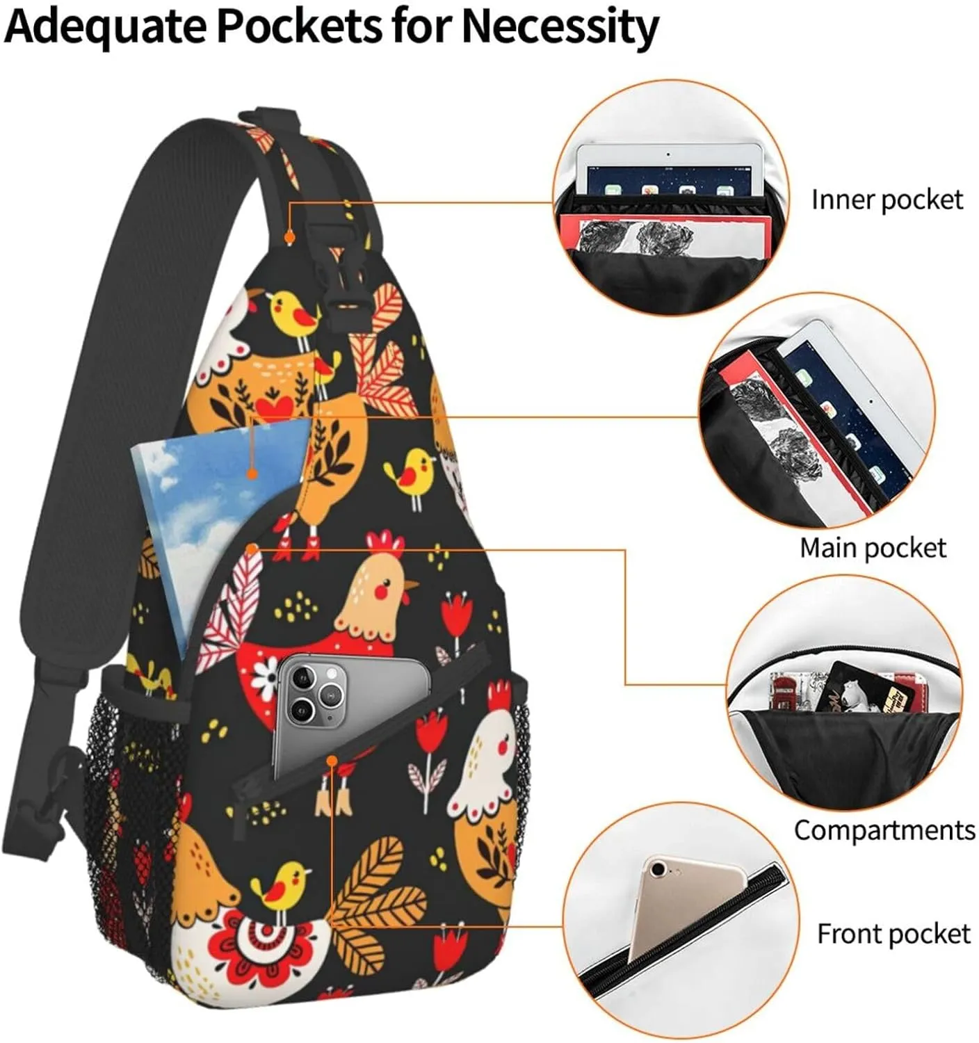 Cute Christmas Owls On Branch Unisex Casual Diagonal Chest Bag,Multipurpose Crossbody Shoulder Bag Hiking Daypack