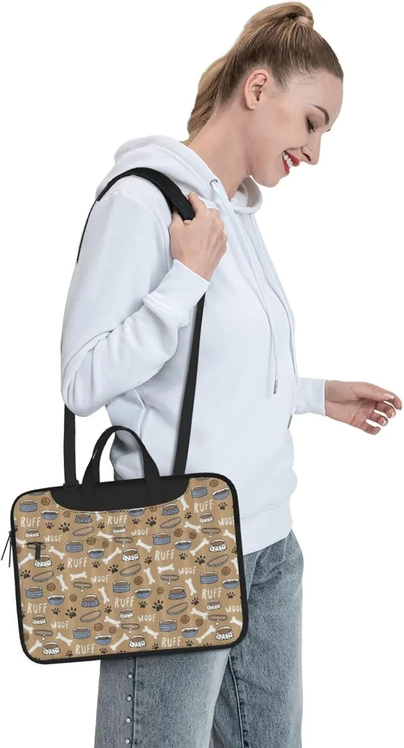 Cute Dog Bone Bowl Woof Paw Print Large Capacity Portable Crossbody Cute Laptop Bag For Women Men, 13 14 15.6 in