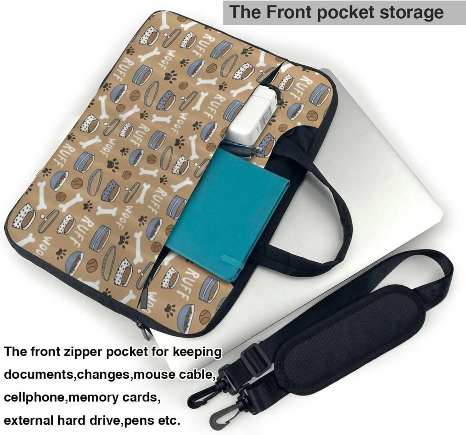 Cute Dog Bone Bowl Woof Paw Print Large Capacity Portable Crossbody Cute Laptop Bag For Women Men, 13 14 15.6 in