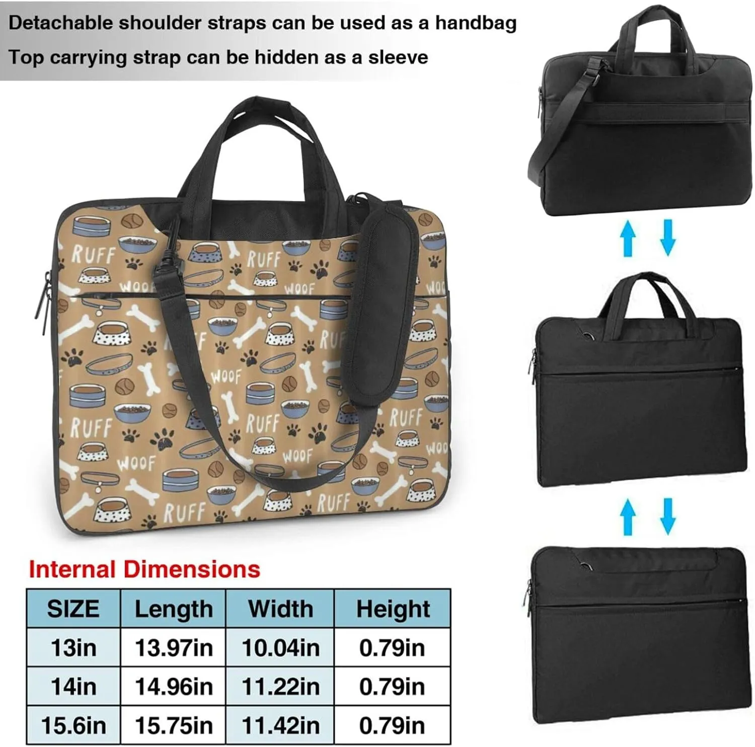 Cute Dog Bone Bowl Woof Paw Print Large Capacity Portable Crossbody Cute Laptop Bag For Women Men, 13 14 15.6 in